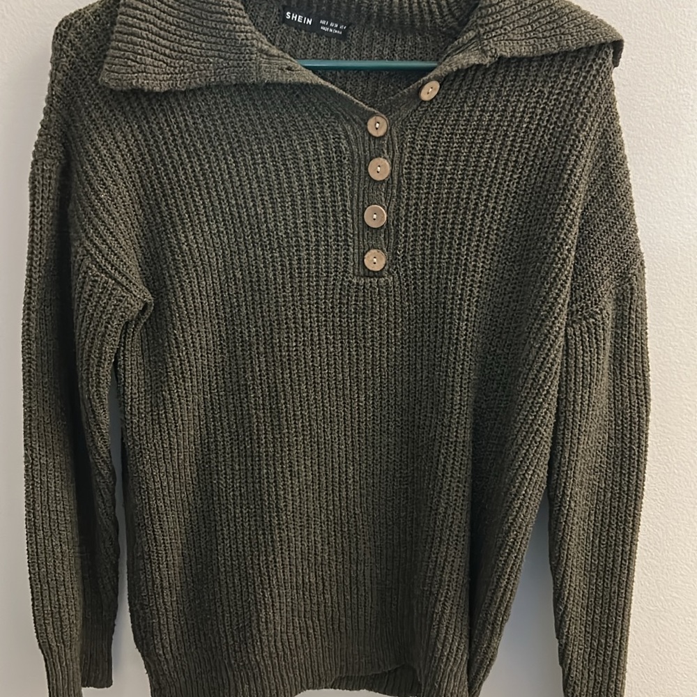 SHEIN Dark Green Knit Cowl Neck Sweater